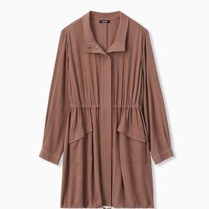 Torrid - Dark Taupe Crinkled Gauze Drawstring Back Anorak